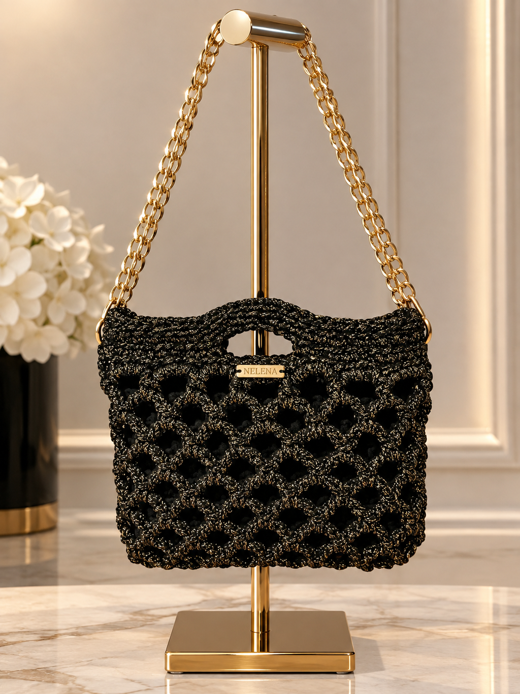 LUNA – Black & Gold Handmade Evening Bag
