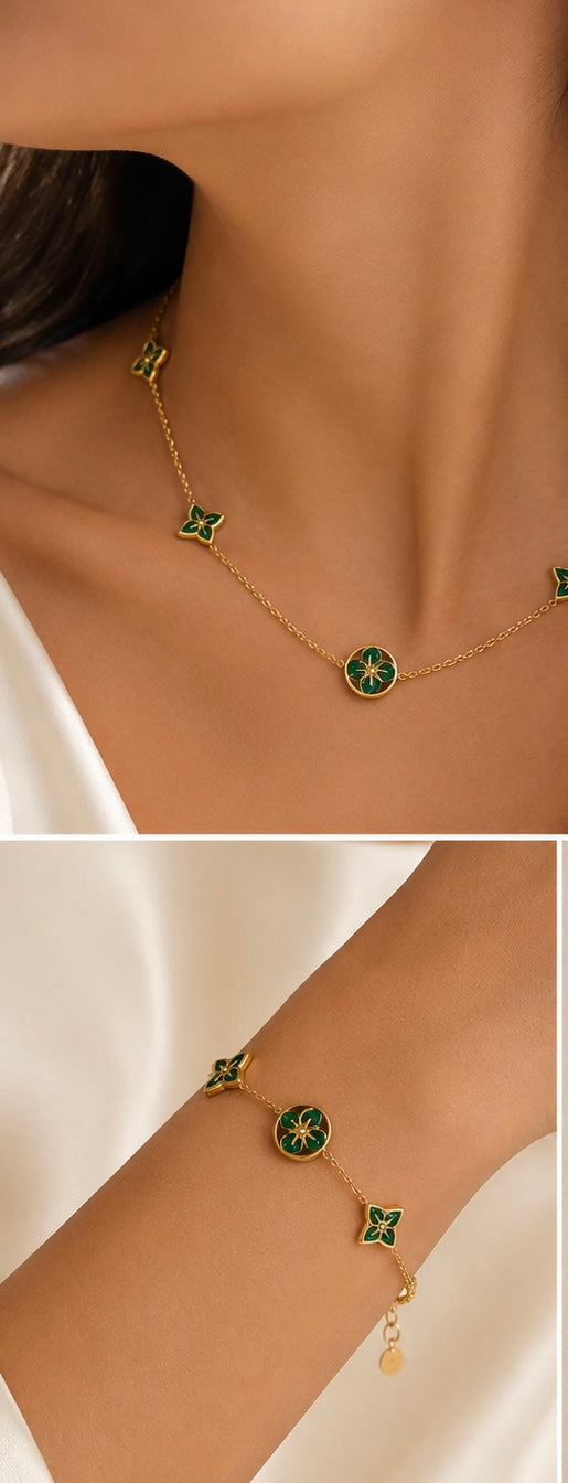 Green Clover Jewelry Set – Necklace & Bracelet