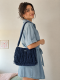 Handmade Navy Fringe Shoulder Bag