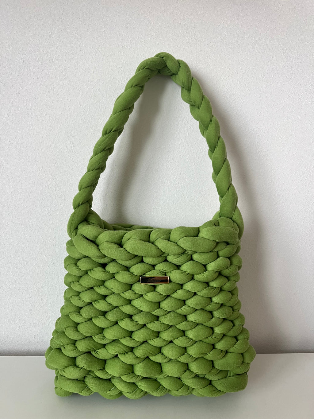 Handmade Lime Green Braided Shoulder Bag – Cotton & Polyester Yarn