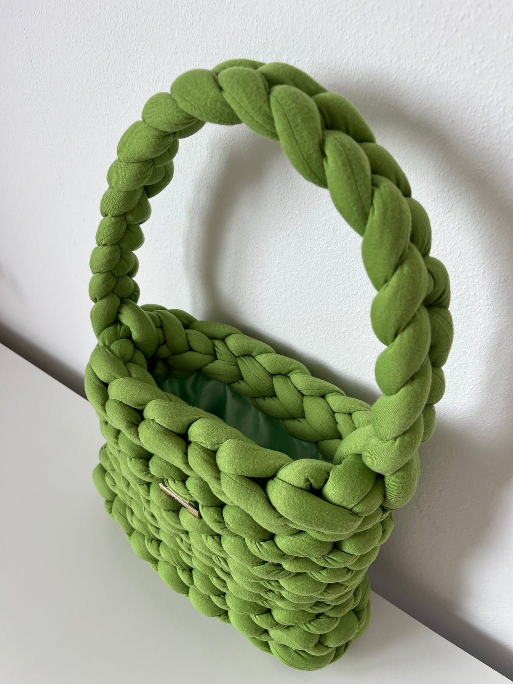 Handmade Lime Green Braided Shoulder Bag – Cotton & Polyester Yarn