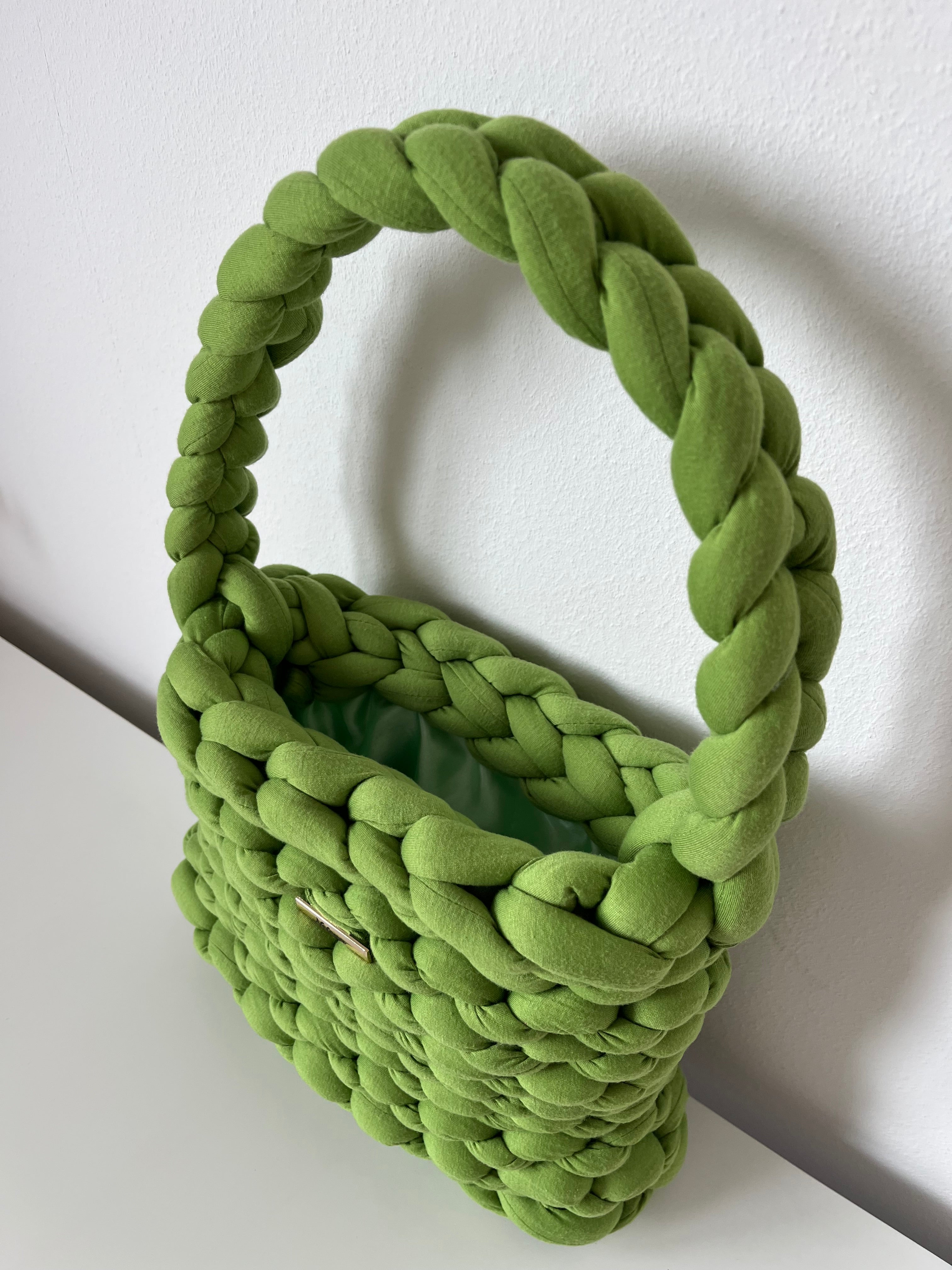 Handmade Lime Green Braided Shoulder Bag – Cotton & Polyester Yarn