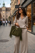 Green Aura – Handmade Crochet Handbag with Wooden Handles