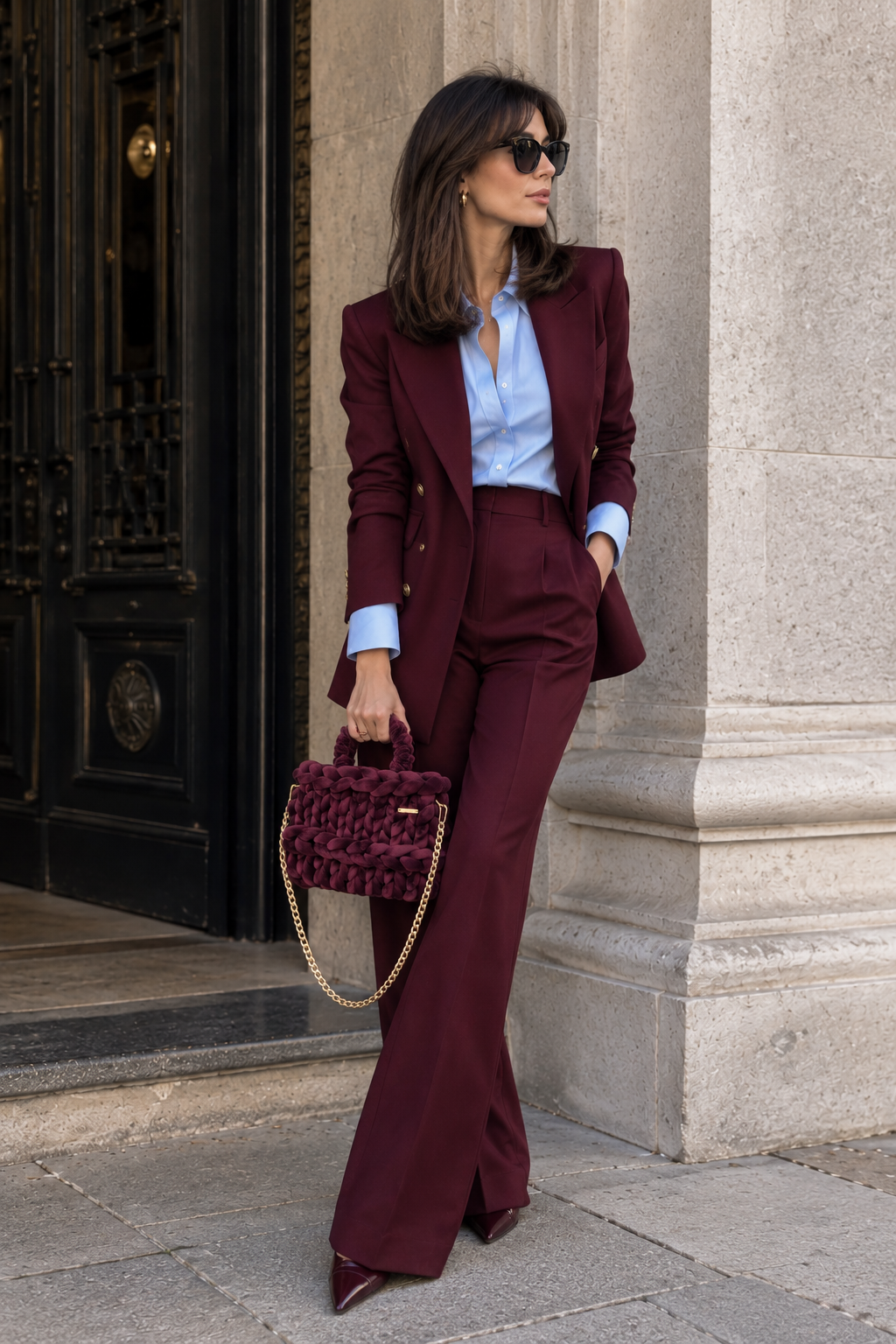 VELOURA – Handmade Burgundy Velvet Bag with Gold Chain