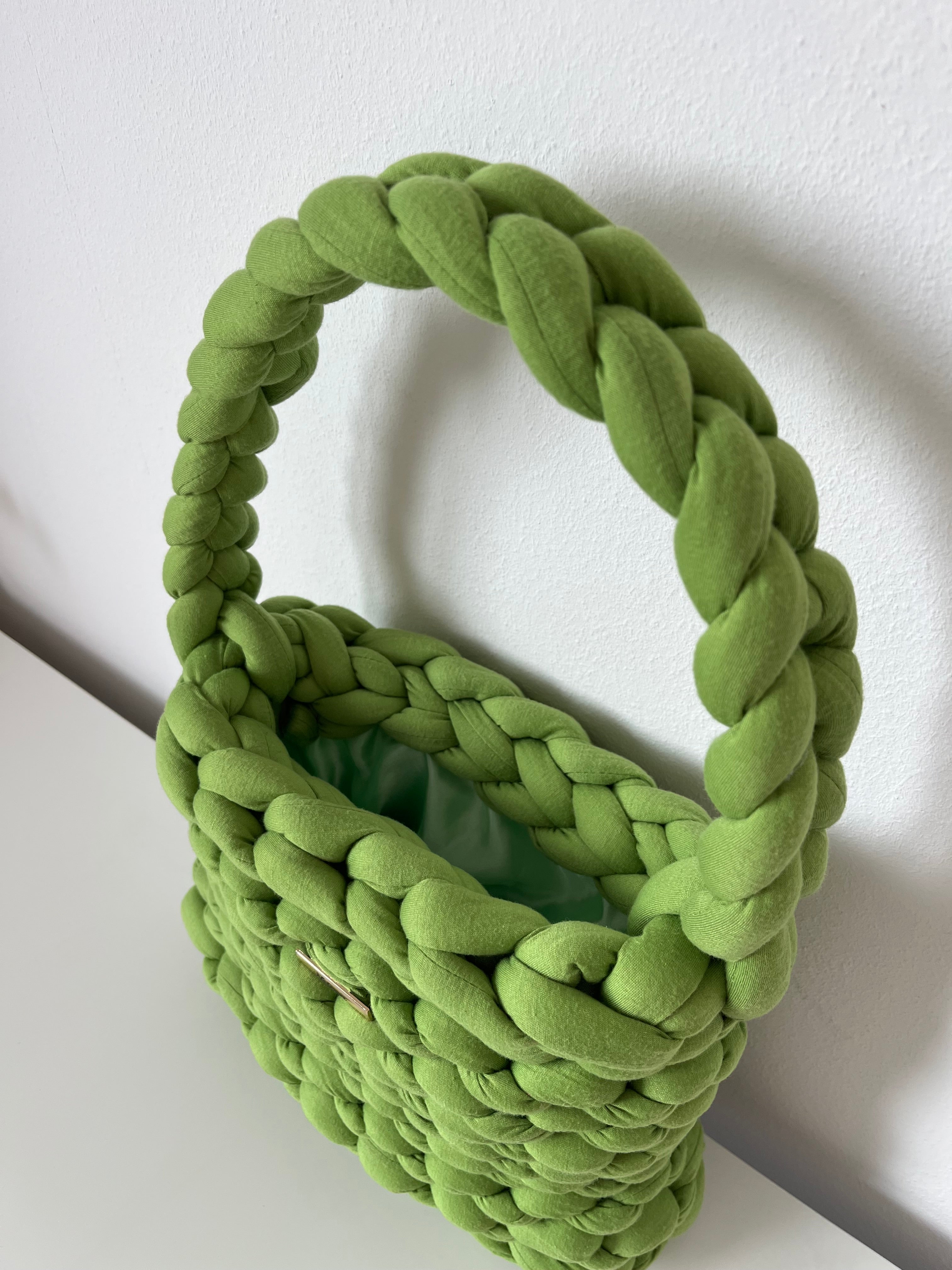 Handmade Lime Green Braided Shoulder Bag – Cotton & Polyester Yarn