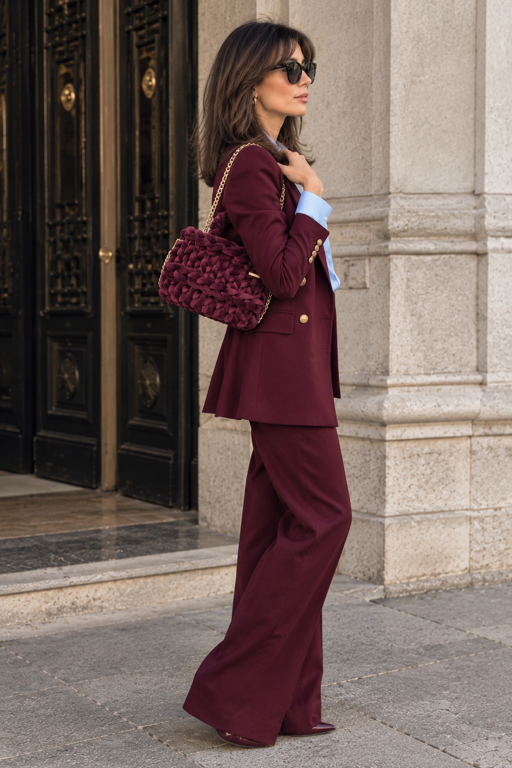 VELOURA – Handmade Burgundy Velvet Bag with Gold Chain