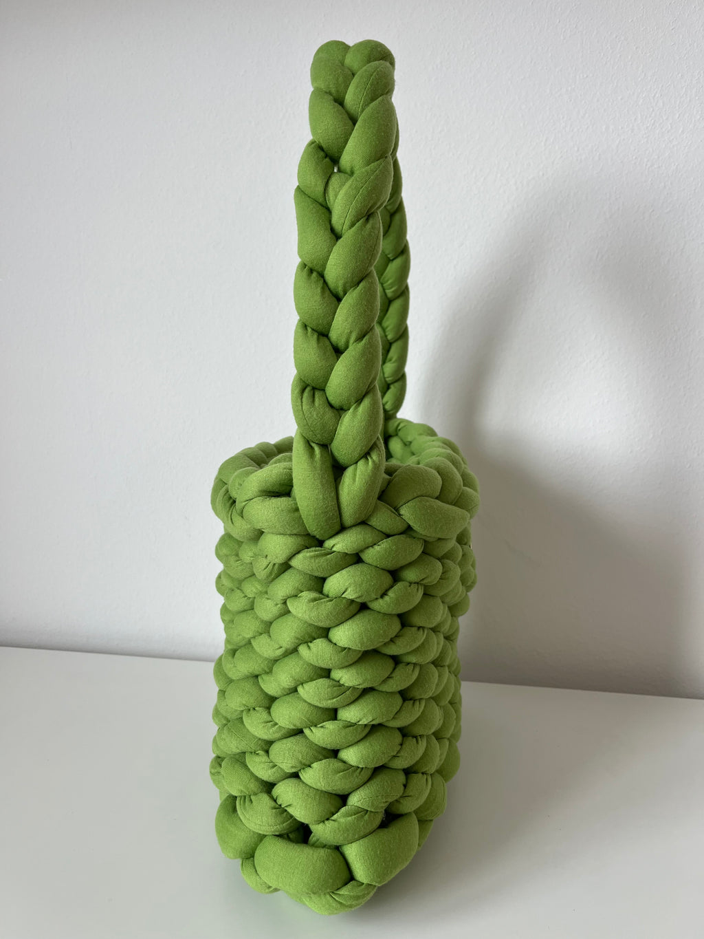 Handmade Lime Green Braided Shoulder Bag – Cotton & Polyester Yarn