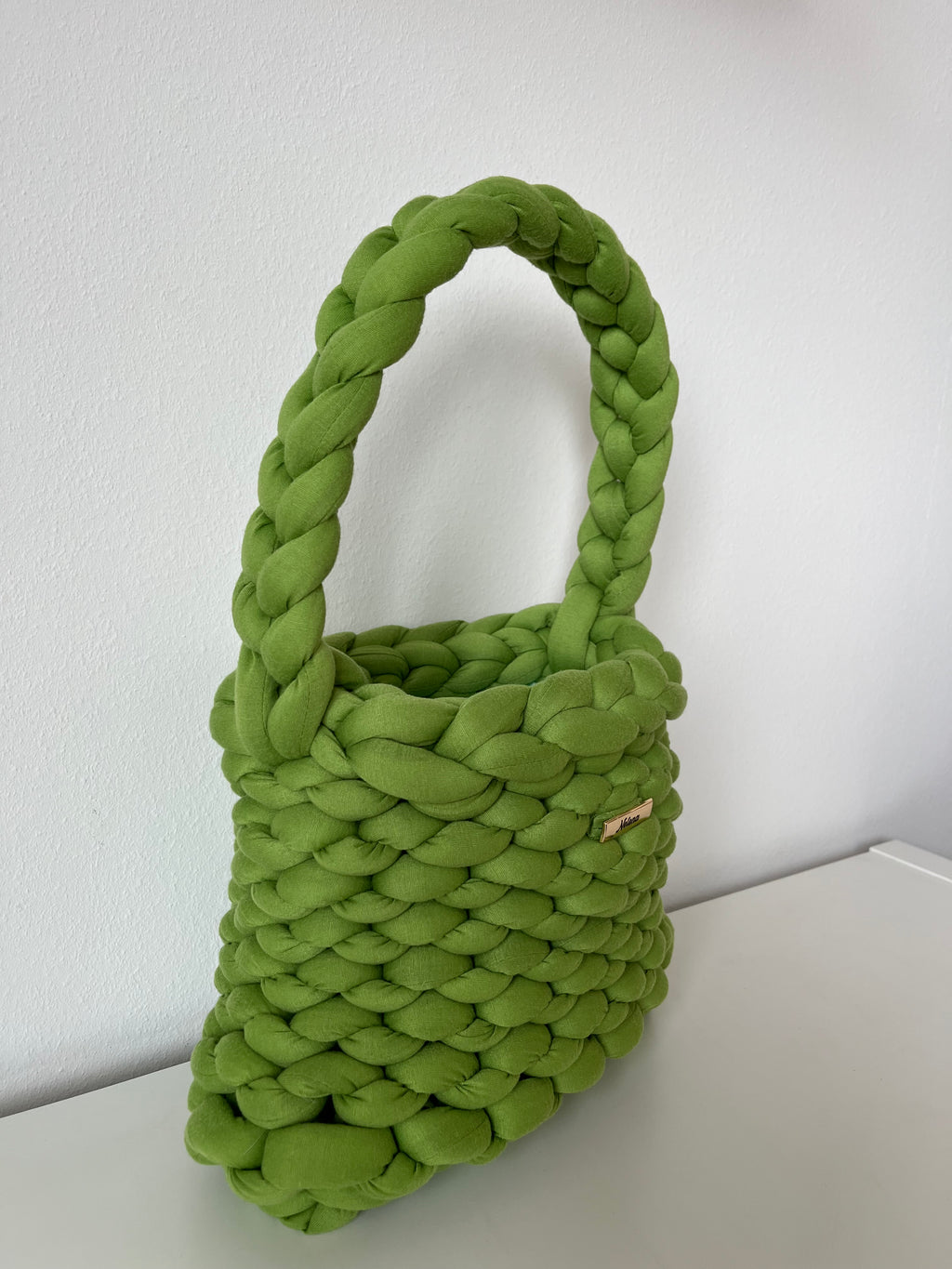 Handmade Lime Green Braided Shoulder Bag – Cotton & Polyester Yarn
