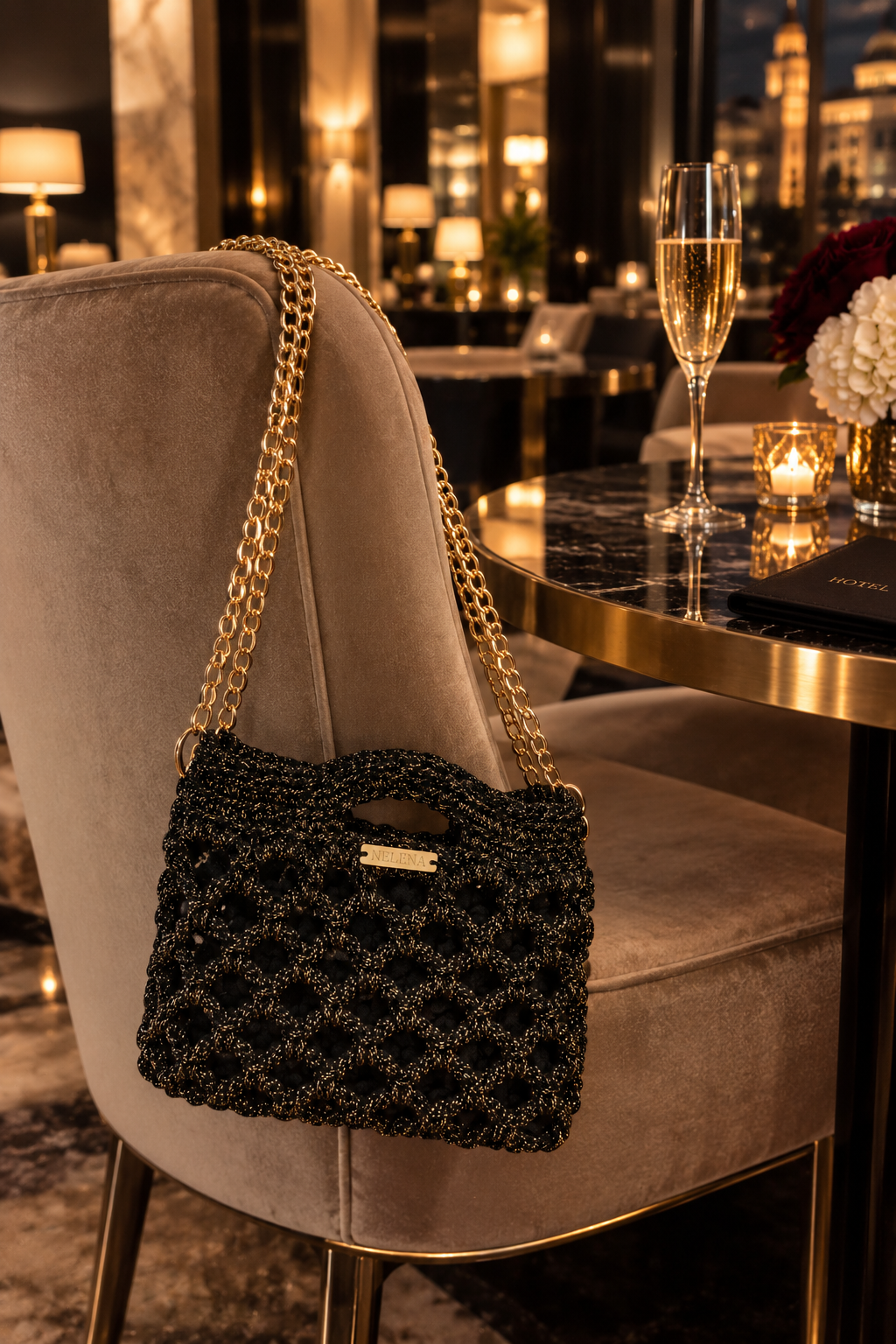 LUNA – Black & Gold Handmade Evening Bag