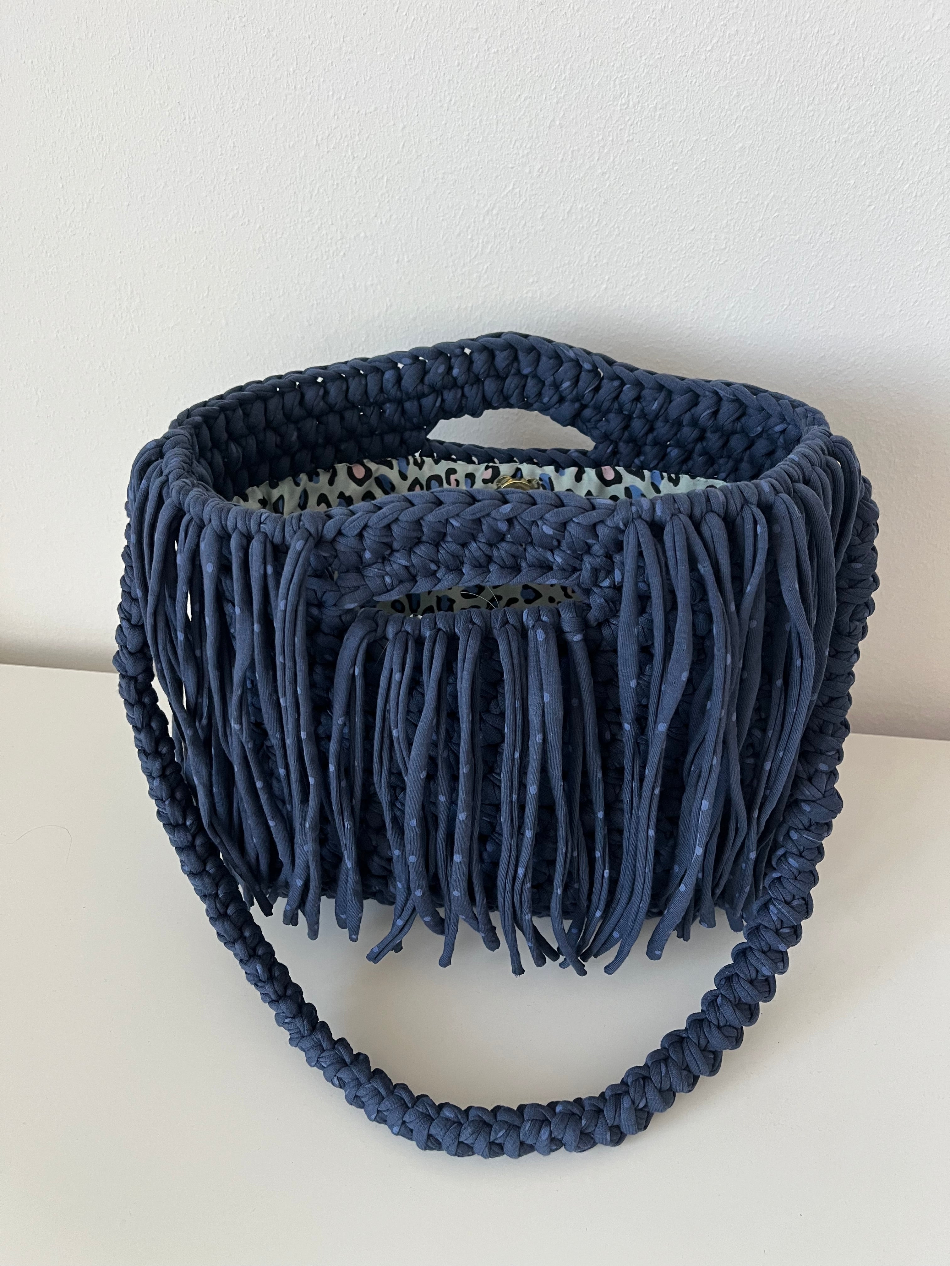 Handmade Navy Fringe Shoulder Bag