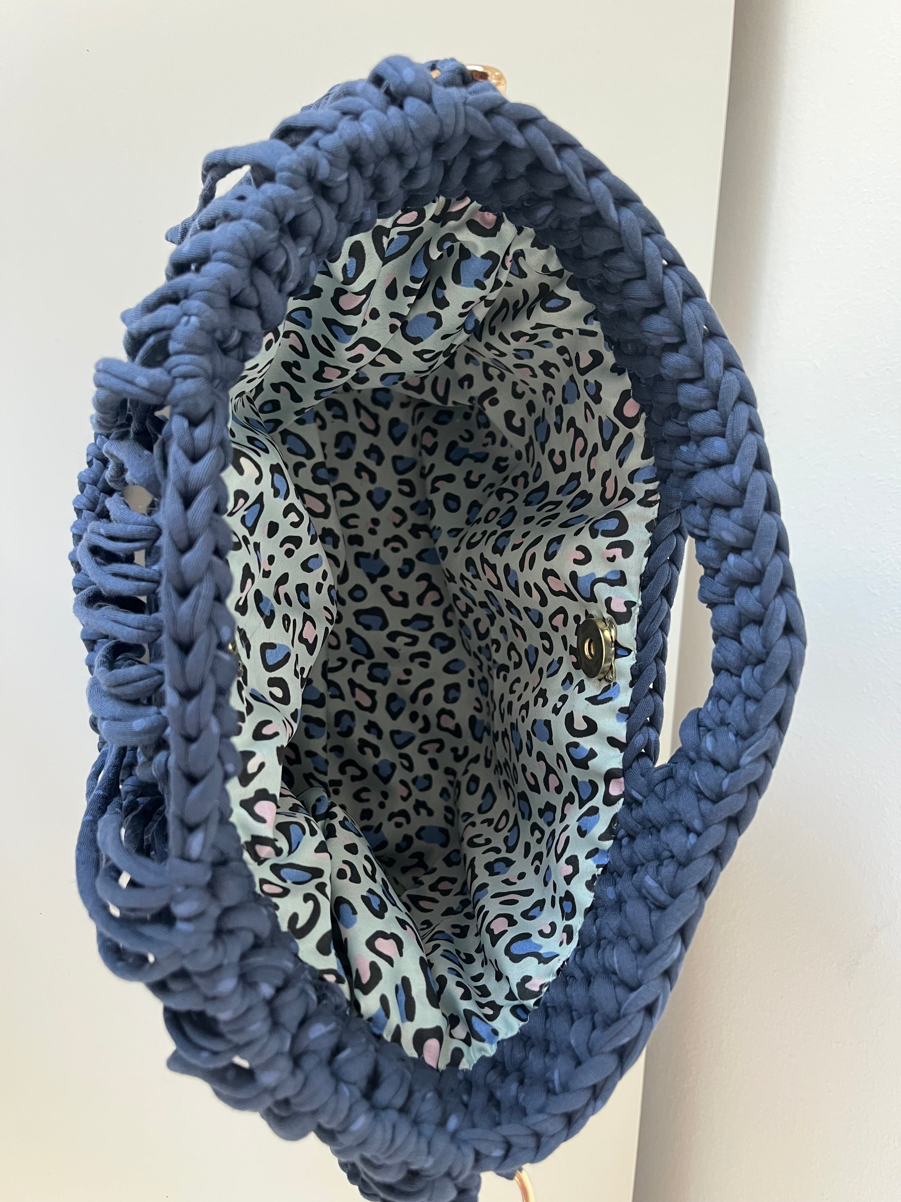 Handmade Navy Fringe Shoulder Bag