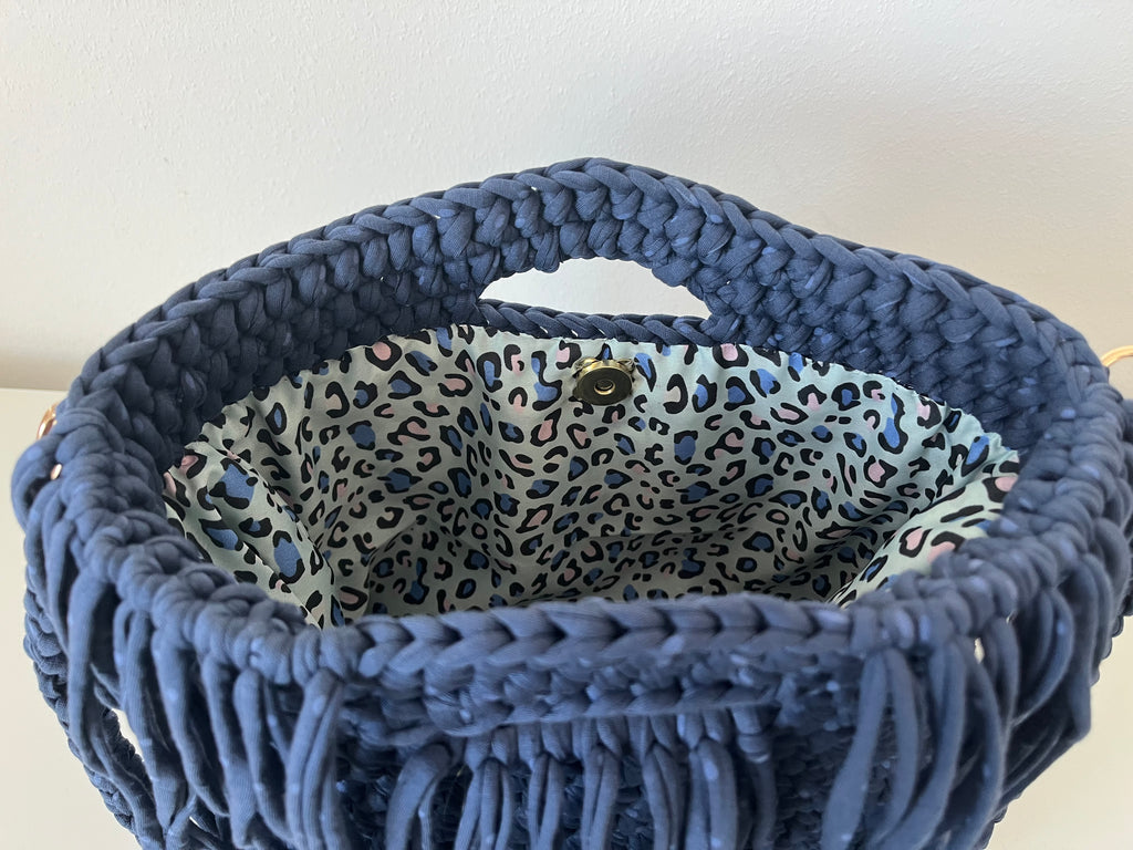 Handmade Navy Fringe Shoulder Bag