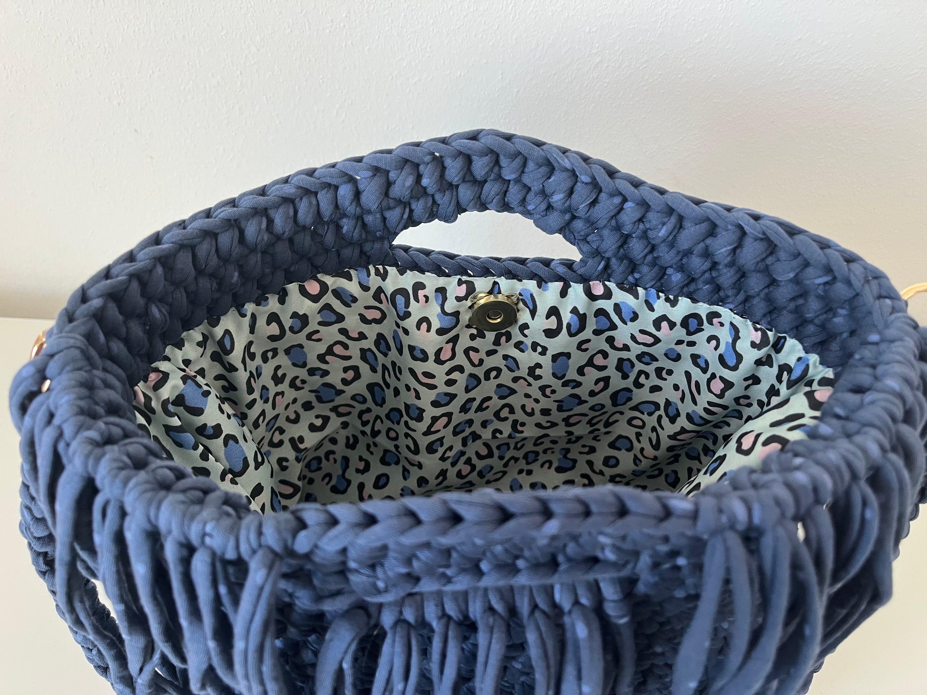 Handmade Navy Fringe Shoulder Bag