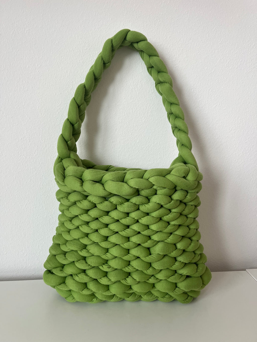 Handmade Lime Green Braided Shoulder Bag – Cotton & Polyester Yarn