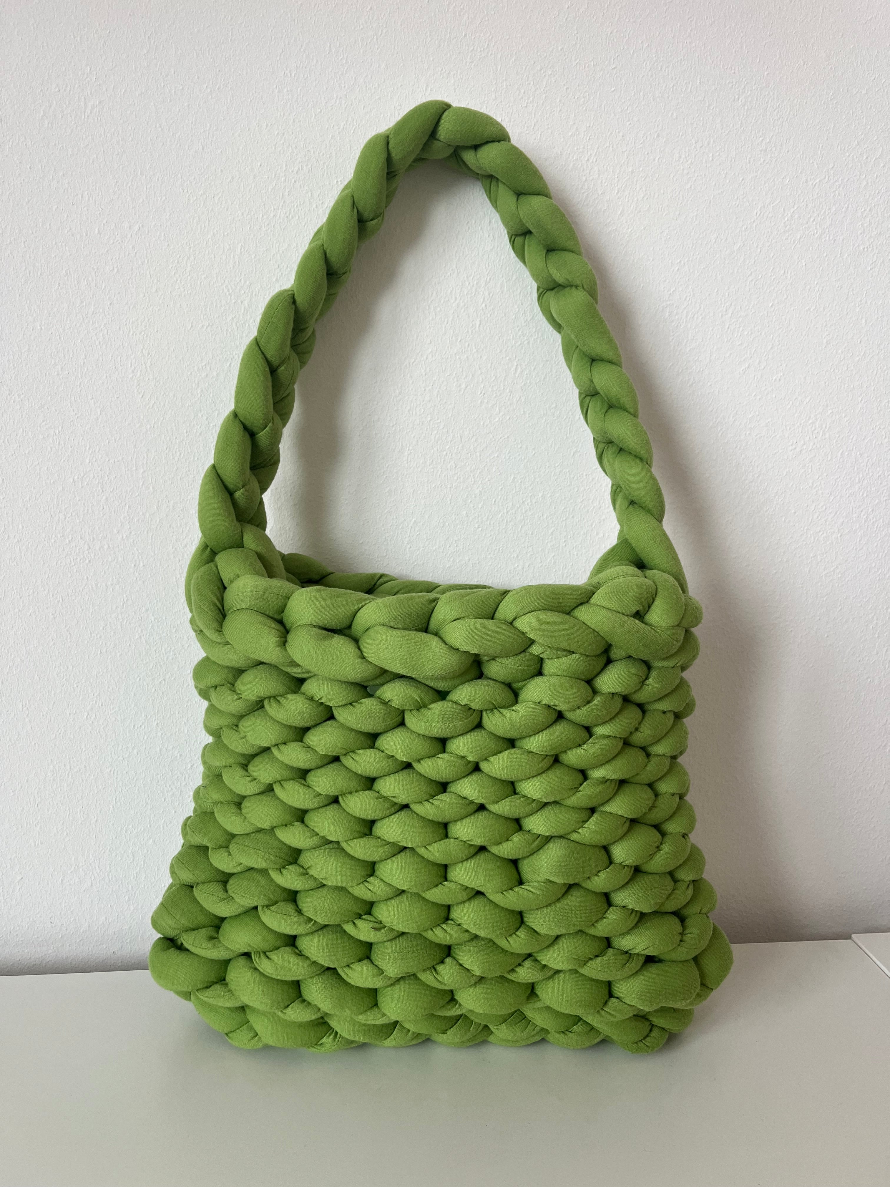 Handmade Lime Green Braided Shoulder Bag – Cotton & Polyester Yarn