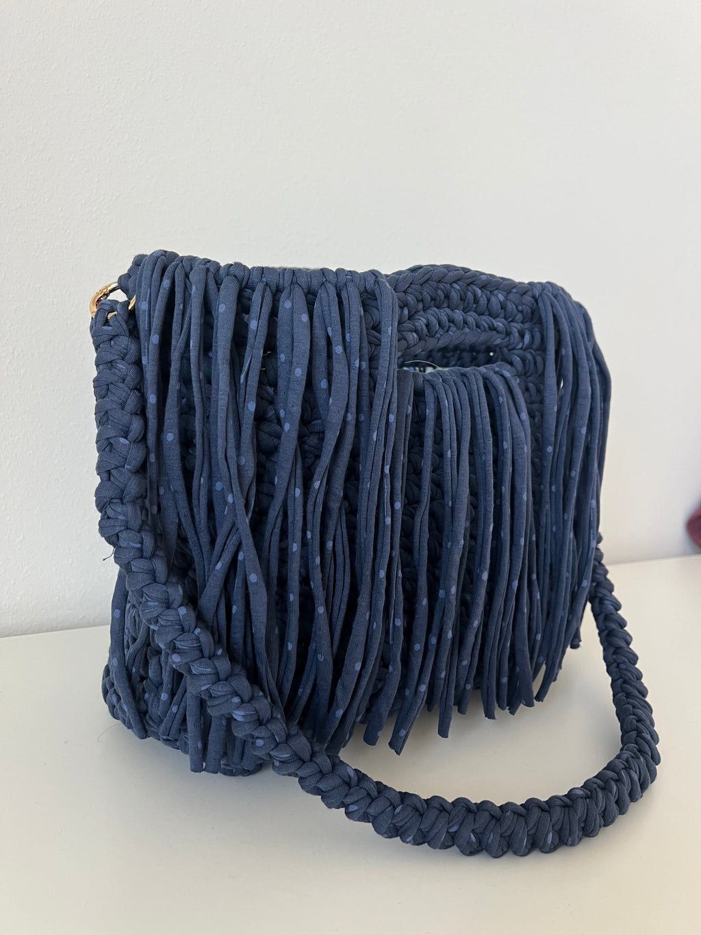 Handmade Navy Fringe Shoulder Bag
