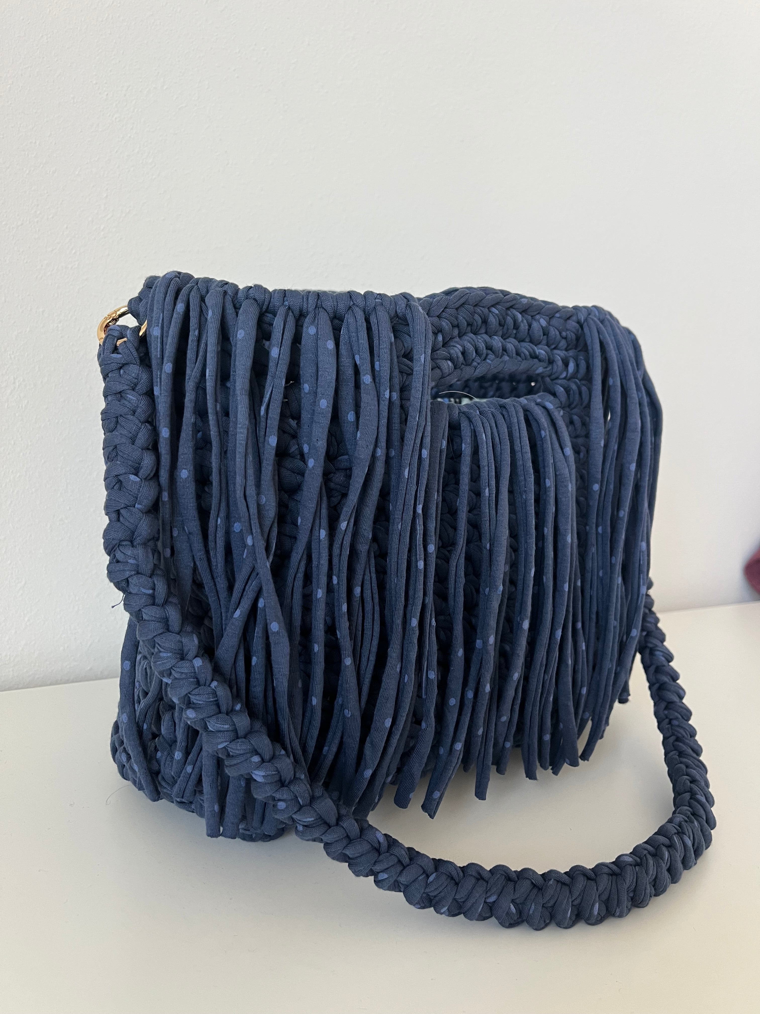 Handmade Navy Fringe Shoulder Bag