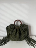 Green Aura – Handmade Crochet Handbag with Wooden Handles