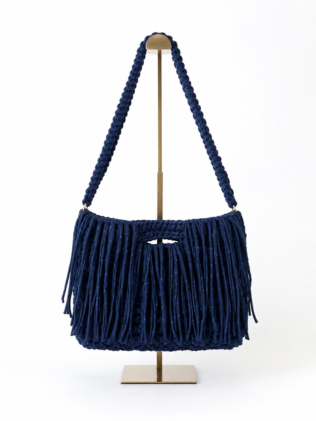 Handmade Navy Fringe Shoulder Bag