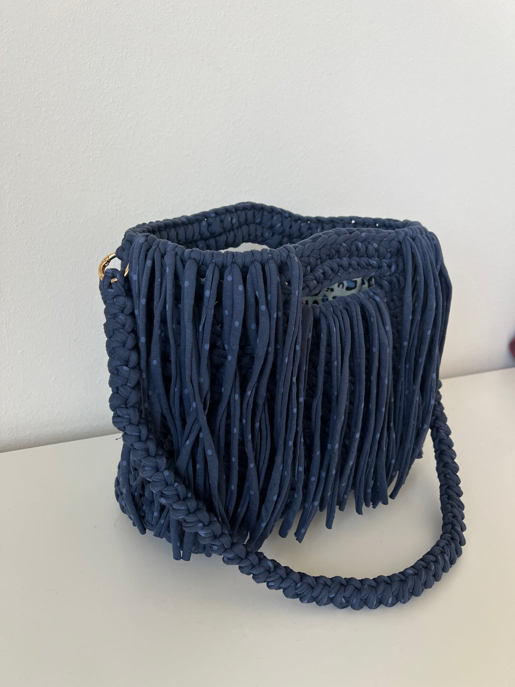 Handmade Navy Fringe Shoulder Bag