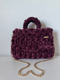 VELOURA – Handmade Burgundy Velvet Bag with Gold Chain