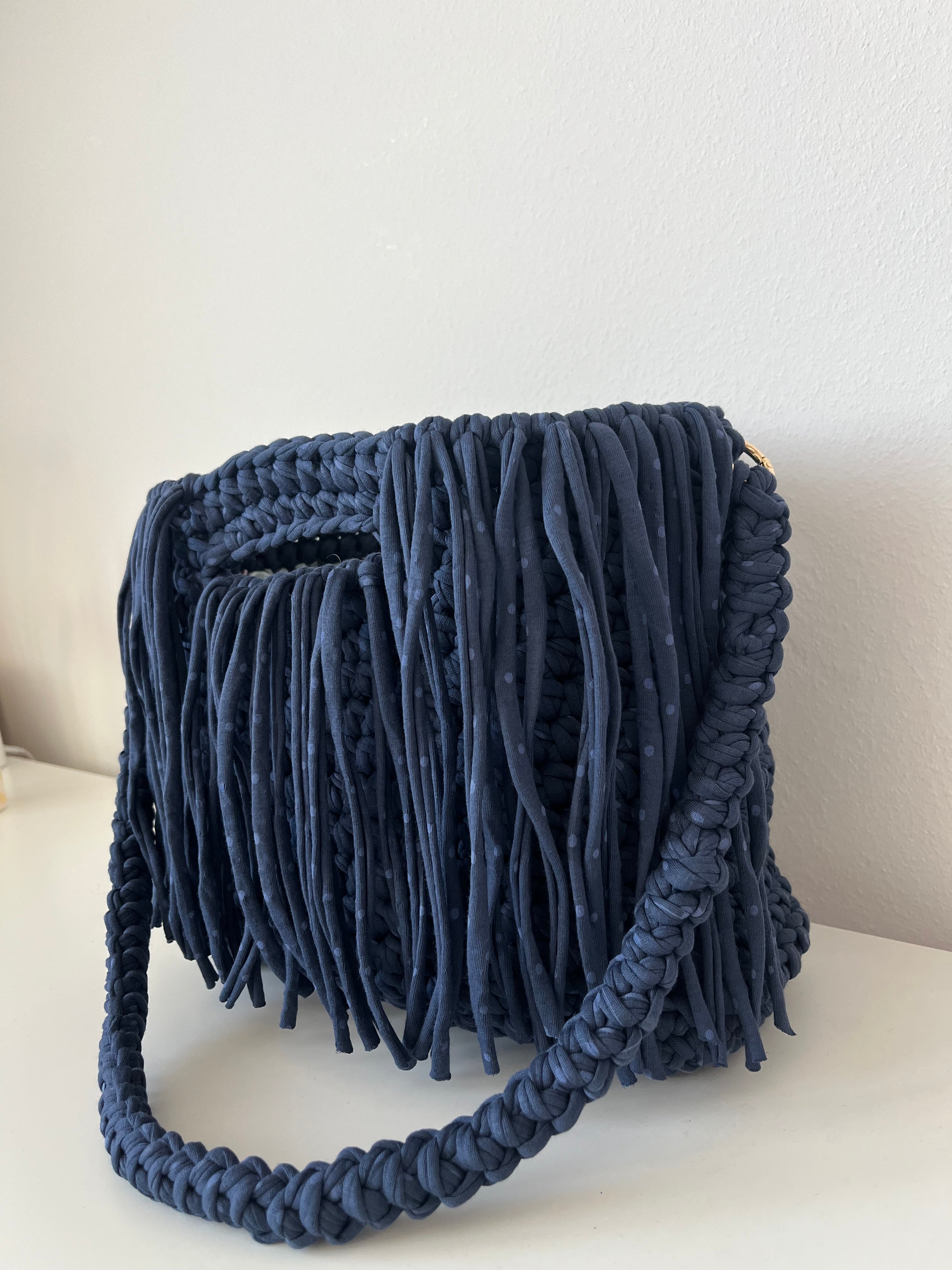 Handmade Navy Fringe Shoulder Bag