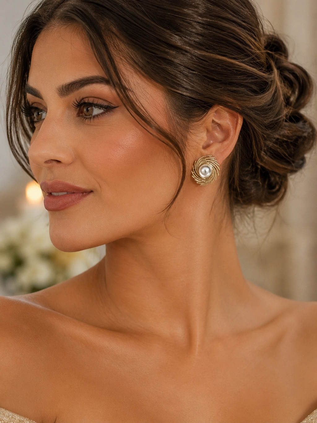 Golden Pearl Swirl Earrings