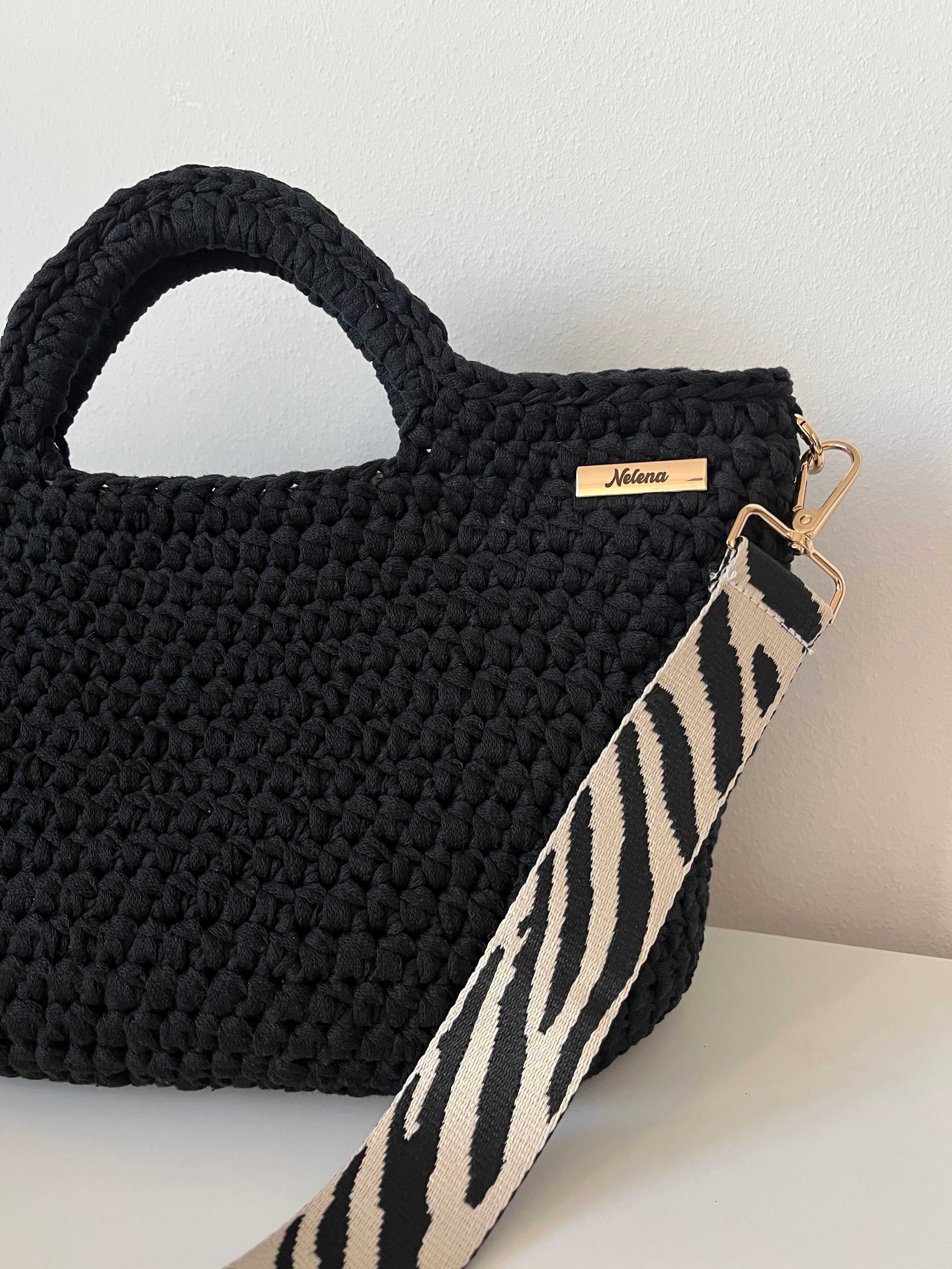 Handmade Crochet Tote Bag – Black Zebra
