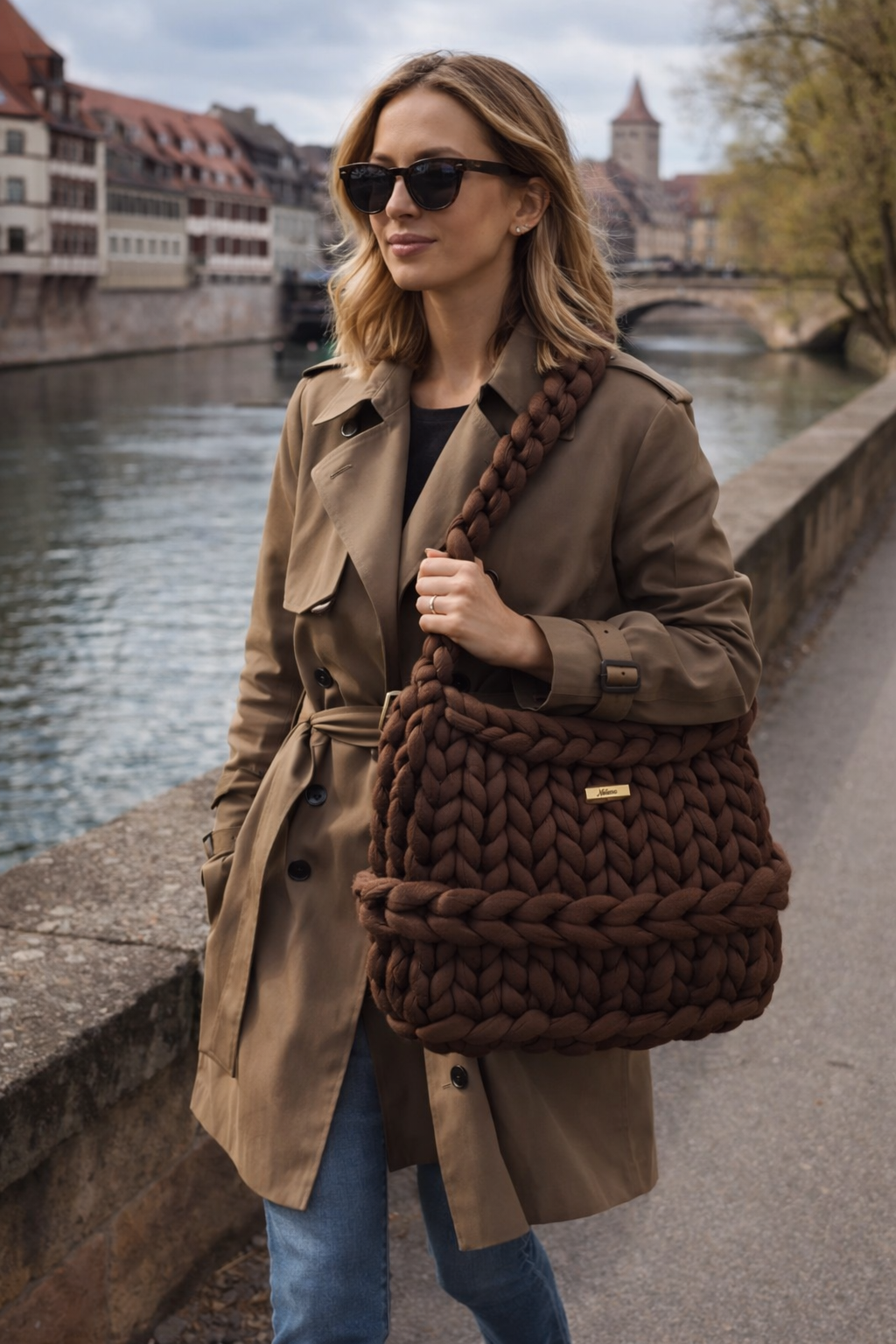 Waffle Brown Handmade Tote Bag