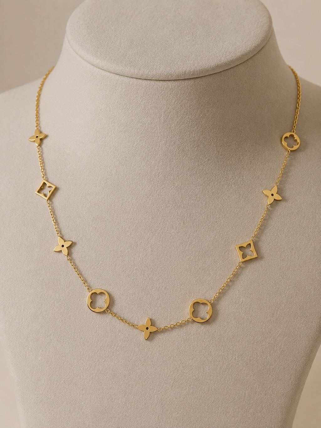 Gold Stainless Steel Clover Charm Necklace