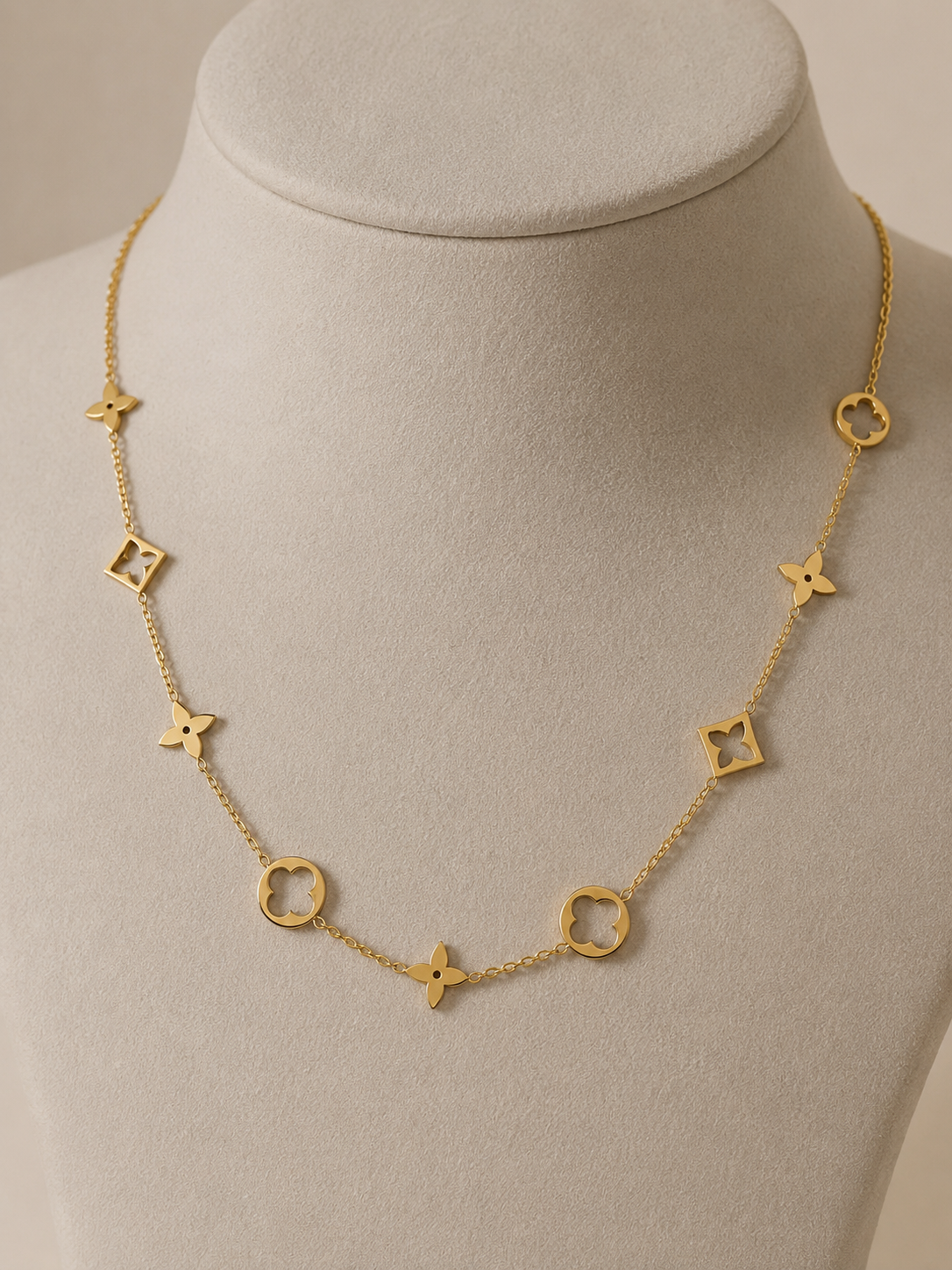 Gold Stainless Steel Clover Charm Necklace