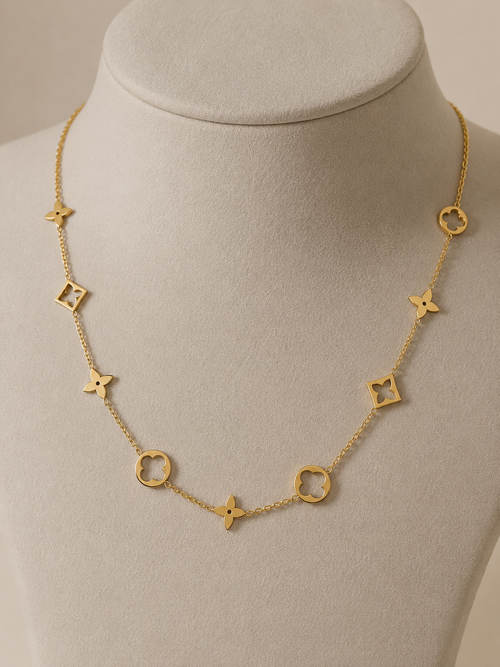 Gold Stainless Steel Clover Charm Necklace