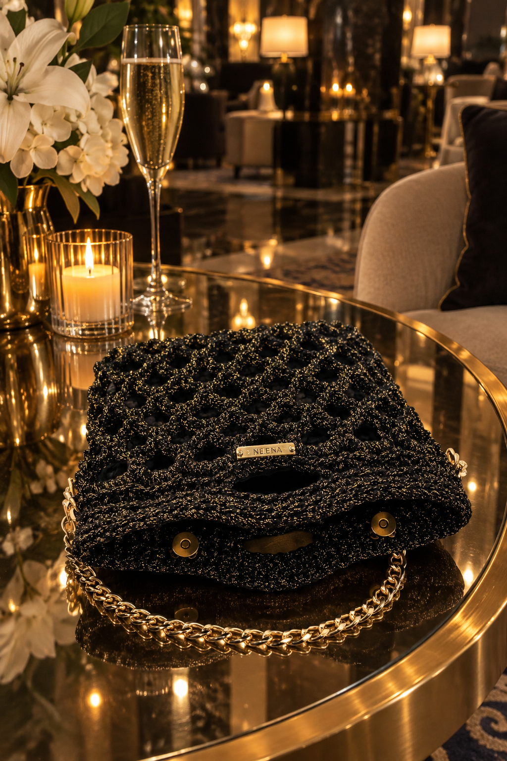 LUNA – Black & Gold Handmade Evening Bag